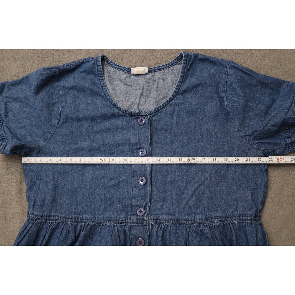 Vintage AMERICAN SWEETHEART Denim Midi Dress Women Large Blue Pocket Buttons 90s - Picture 5 of 15
